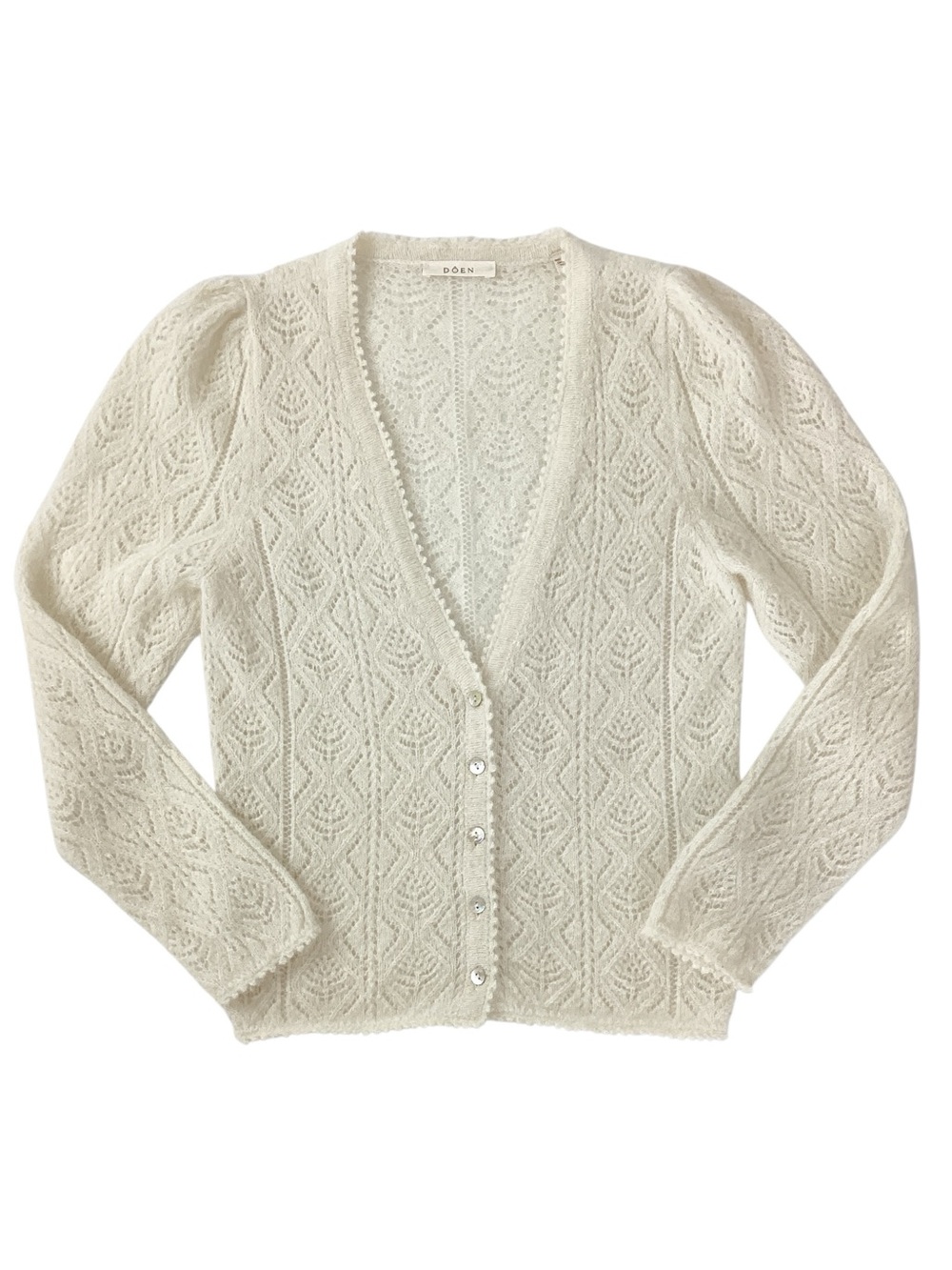Doen Chandel Cardigan Size Medium Ivory Pointelle Knit Alpaca Blend Sweater - Picture 2 of 8